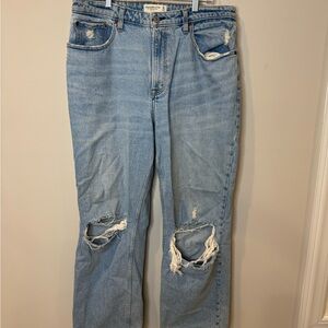 Abercrombie & Fitch Light Blue 90’s Relaxed High Rise Holes 32/14 Jeans